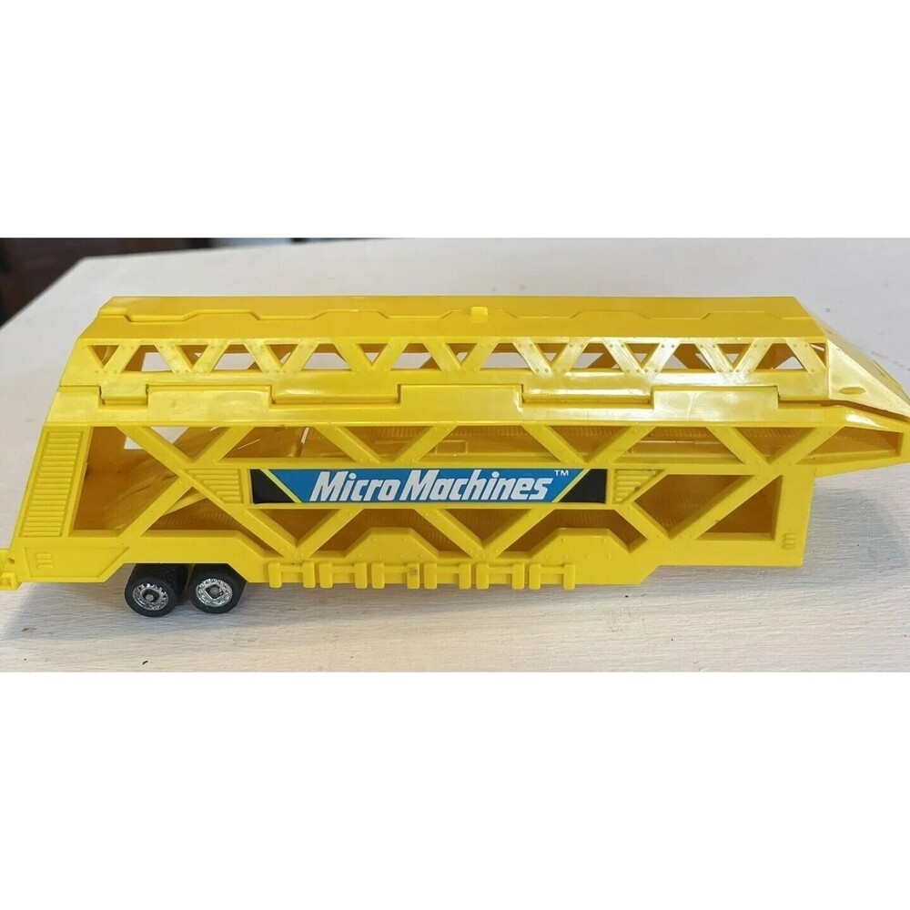 Nice 1988 MICRO MACHINE Yellow Car Hauler TRAILER VguC